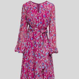AUBREE Long Sleeve Midi Dress in Floral Printed Georgette